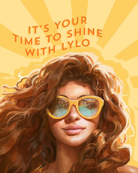 Illustration of young woman, set below text reading It's your time to shine with LYLO